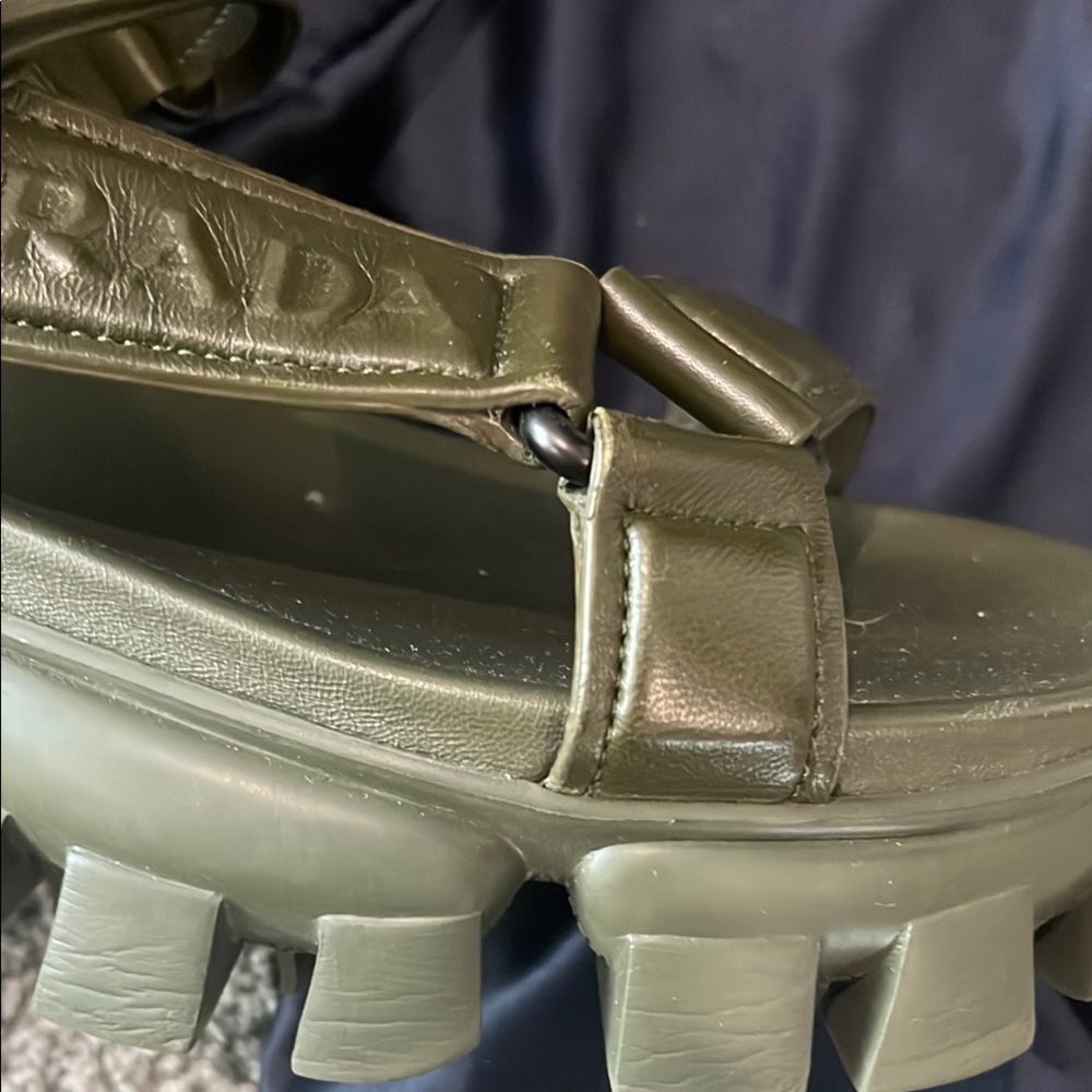 Prada Monolith Leather Sandals Olive Green - Picture 10 of 16
